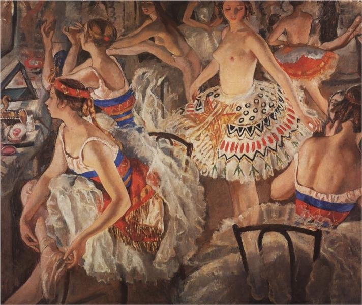 In Ballet Dressing Room (Big Ballerinas) by Zinaida Serebriakova (1922)