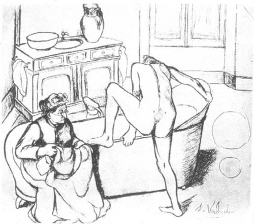 Nude getting into the Bath besides the Seated Grandmother by Suzanne Valadon (1903)