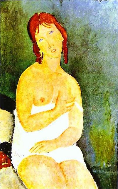 Red-haired Young Woman in Chemise by Modigliani (1918)