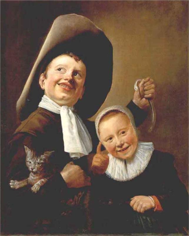 A Boy and a Girl with a Cat and an Eel by Judith Leyster (c.1635)