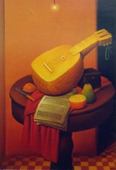 Still life with Mandolin by Fernando Botero (1956)