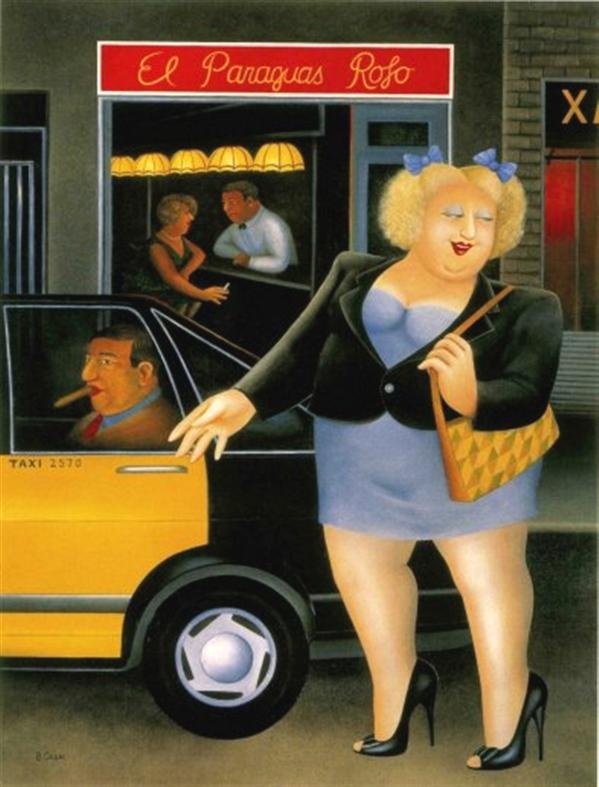 The Red Umbrella by Beryl Cook (1991)