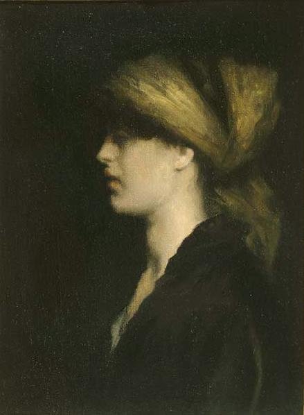 Chiaroscuro, A Profile, the Golden Scarf by Théodore Roussel (1900)