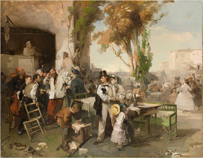 L’arrivo del Bollettino di Villafranca (The arrival of the bulletin of the peace of Villafranca)  by Domenico Induno (1862)