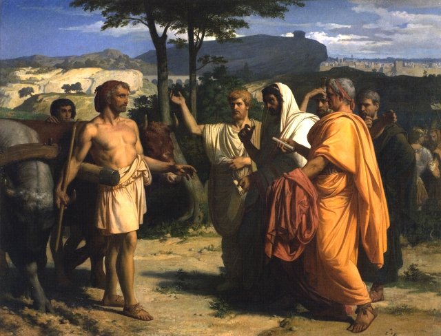 Envoys of the Senate offer the Dictatorship to Cincinnatus by Alexandre Cabanel (1844)