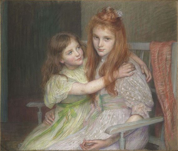 Two young girls sitting on a banquette by Louise Breslau (1896)