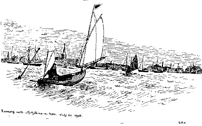 A pen and ink sketch of a canoe-yawl by George Holmes