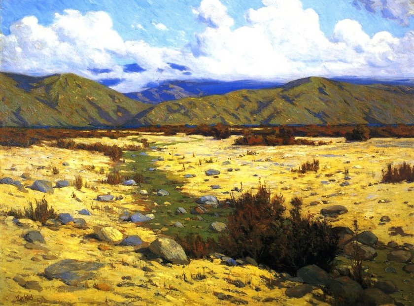 Desert, River, Mountains by Elmer Wachtel