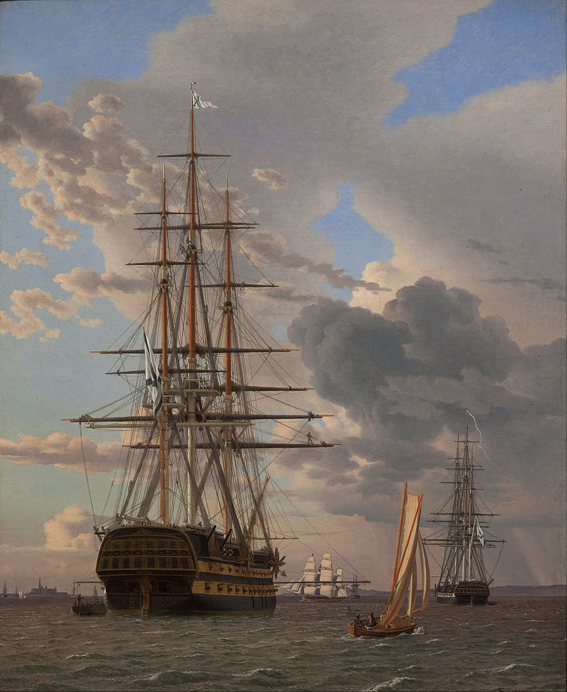 The Russian Ship of the Line “Asow” and a Frigate at Anchor in the Elsinore Roads (1828) (63 x 51cms) Statens Museum for Kunst, Copenhagen