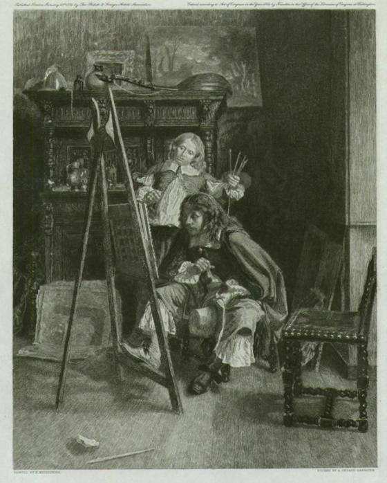The brothers van de Velde. Etching by Gerard Darbiche from painting by Ernest Meissonier