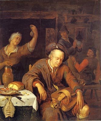 A Hurdy-Gurdy Player Asleep in a Tavern by Willem van Mieris