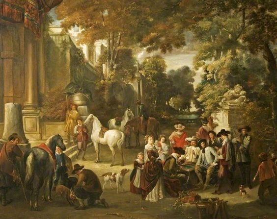 Fête Champêtre: Cavaliers and Women Round a Gaming Board by Joseph le Roy