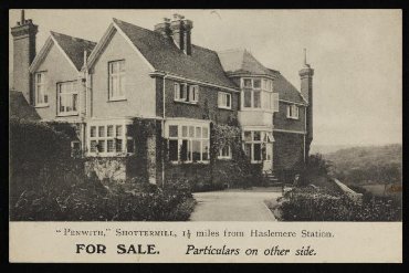 Postcard advertising auction of ‘Penwith’, Shottermill in 1906