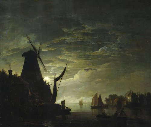 Moonlight Scene with Windmill by Abraham Pether (c.1780)